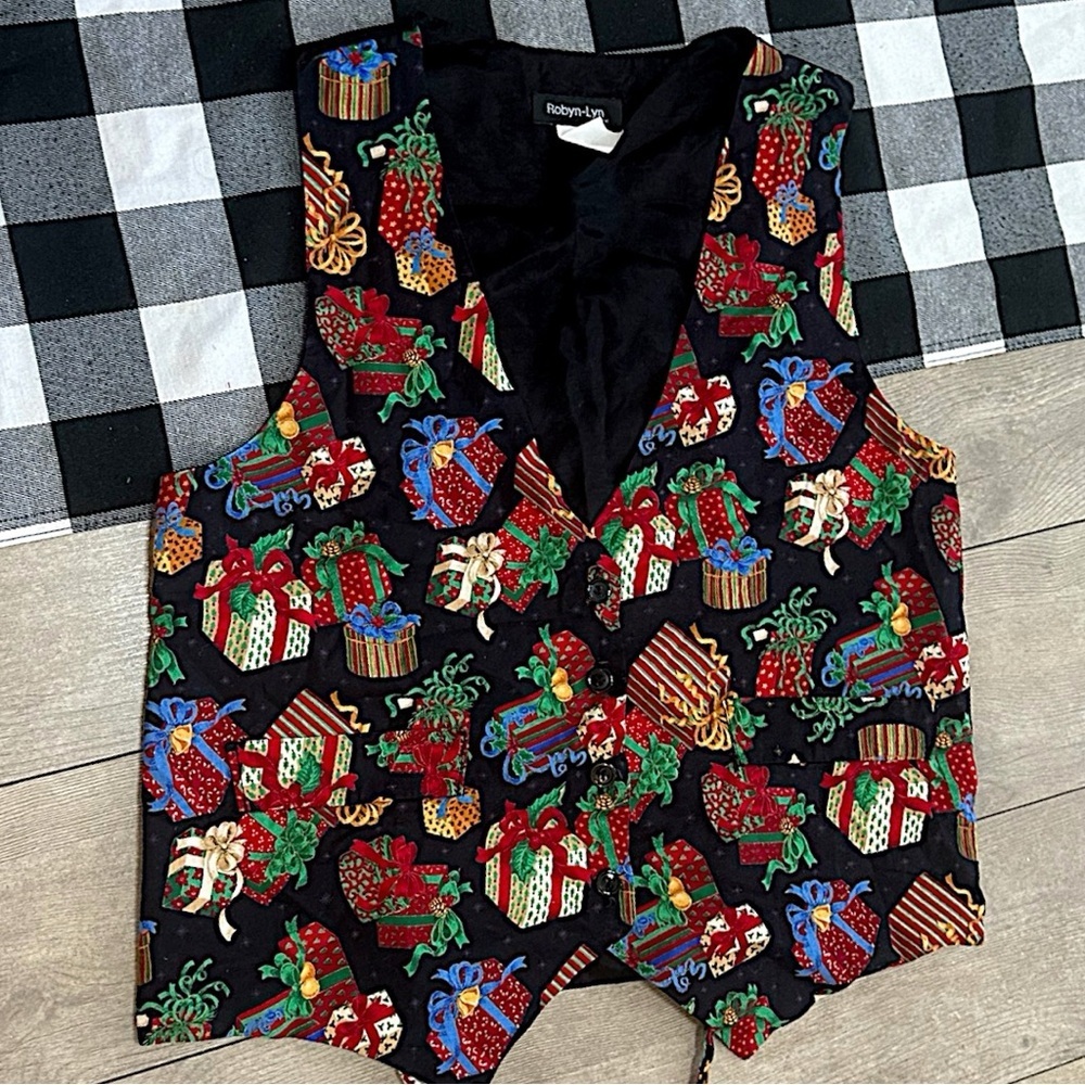 Vintage 90s Christmas Vest Women’s Medium Retro Christmas Vest Presents Made USA